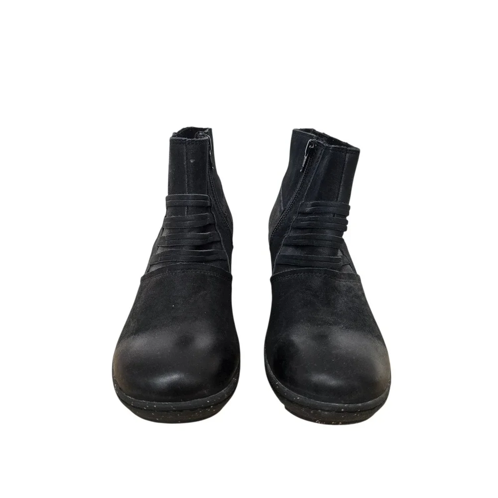Keen Black Leather Wedge Ankle Boots Womens 8.5 EU‎ 39 Side Zip Comfort
